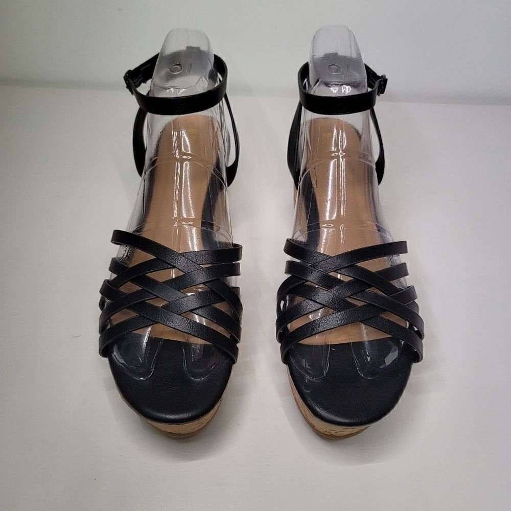 Bamboo black lattice strap platform sandal - Picture 3 of 9